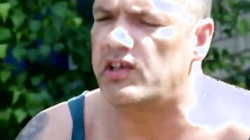 Horny pervs pee in black Maries mouth