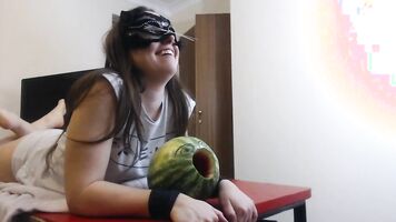 Blowjob and melon fucking. 1 guy 1 girl and a melon.