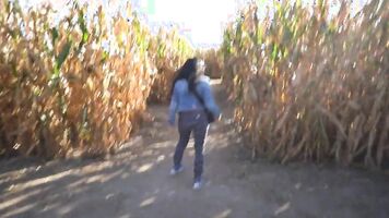 Sexy Amateur Babe Flashes and gives blowjob in Corn Maze such a risky public adventure
